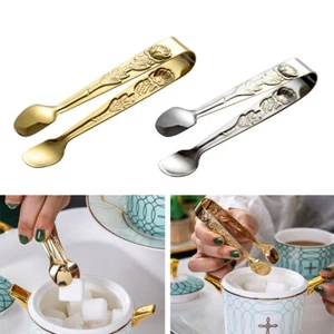 2x Stainless Steel Ice Tong Mini Clamp Gold Sugar Ice Cube Kitchen Serving Tongs - Picture 1 of 11