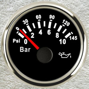 52mm Oil Pressure Gauge 10~184 ohms Black 0-145psi for Car Truck Motorcycle Boat - Picture 1 of 6