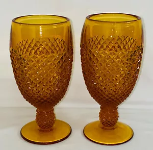 2 Westmoreland ENGLISH HOBNAIL AMBER GOLDEN SUNSET 6 1/2" ICED TEA GOBLETS EH107 - Picture 1 of 1