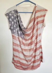 Inc International Concepts EMBELLISHED SEQUIN Flag, Sz M TOP T-shirt Patriot - Imagen 1 de 3