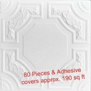 Ceiling Tiles, Glue Up, 20" x 20", QATAR White, 80 PIECES & 6 Tubes ADHESIVE - Picture 1 of 5