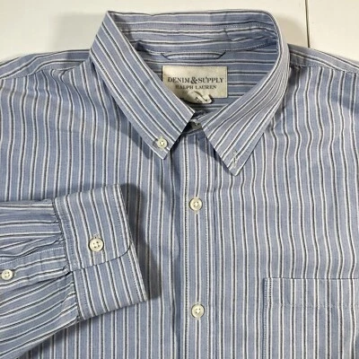 Camisa De Colección Denim & Supply Ralph Lauren XL Azul Rayas Abotonada Y2K Años 90 Foto 1 de 4