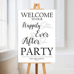 TABLERO DE EXHIBICIÓN DEL DÍA DEL NOMBRE DE BODA FELIZ PARA SIEMPRE BIENVENIDO A FIRMAR IMPRESIÓN DE PÓSTER - Imagen 1 de 1