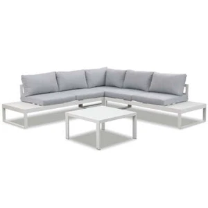 New White Aluminium Outdoor Garden Sofa Lounge Furniture Setting Table Chairs - Picture 1 of 12