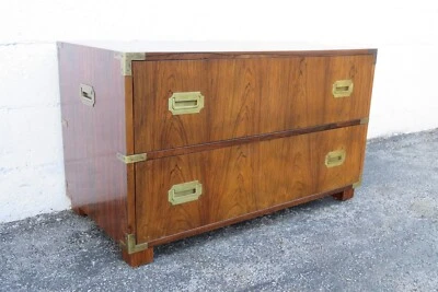 Baker Campaign Hollywood Regency Low Chest Large Nightstand Bedside Table 5293 - Image 1 of 4