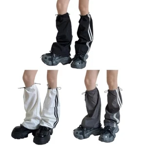Side Double Striped Cargo Leg Sleeves with Drawstring Harajuku Baggy Leg Warmers - Picture 1 of 11