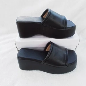 Size 8 Women's Black Open Toe Platform Slides - Picture 1 of 7