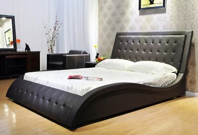 Cama tapizada de cuero sintético Greatime con forma ondulada Foto 1 de 3