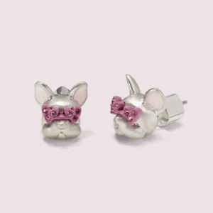 NWT Kate Spade Francois French Bulldog Stud Earrings $48 Silver - Picture 1 of 5