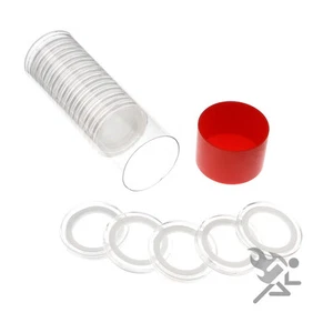 US Quarter Coin Holder, Red Capsule Tube & 20 Air-Tite 24mm White Rings - Picture 1 of 3