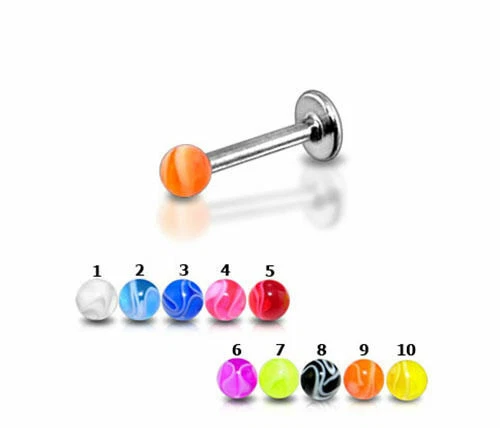 Lippenpiercing Marmor 6 Stück Set Labret Ashley Helix Ohr 1,2 x 8 und 10 mm - Bild 1 von 1