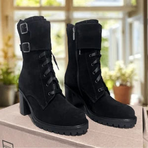 La CANADIENNE Power Lace-Up Waterproof Combat Boot Black Suede Size 5 - Picture 1 of 13