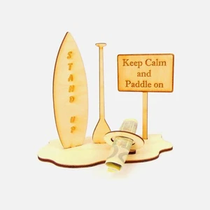 Geldgeschenk Stand Up Brett mit Paddel u Schild Keep Calm and Paddle On Maritim - Bild 1 von 3