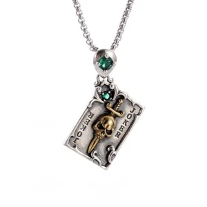 Skull Tattoo Necklace Halloween Biker Gothic Steampunk Punk Mens Jewellery - Picture 1 of 1