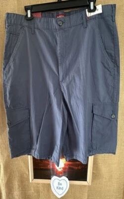 NWT Merona men’s blue cargo short 44 flat solid zipper pockets loose Bangladesh - Image 1 of 4