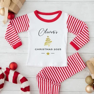 Personalised Simple Christmas Red Stripe Personalised Festive Pyjamas - Picture 1 of 5