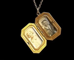 Collar Colgante Medallón Floral Foto Lleno Oro Amarillo 12k Art Deco Años 20 1/20 - Imagen 1 de 9