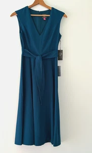 Vince Camuto Kleid 6 türkis Fit & Flare ärmellos V-Ausschnitt Reißverschluss Gürteltasche neu mit Etikett - Bild 1 von 20