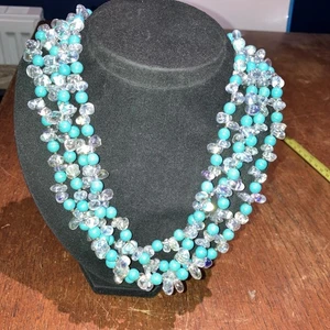 Vtg 50s 60s Glass Necklace 4 Strands Turquoise Beads Retro Boxed - Picture 1 of 8