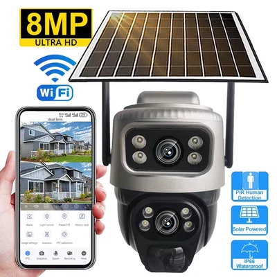 WiFi Solar IP Camera Outdoor Dual Lens PTZ Low Powered Video Camera PIR Motion D - Bild 1 von 4
