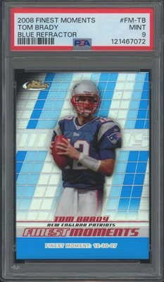 2008 Topps Finest Moments Blue Refractor Tom Brady 289/299 Mint PSA 9 - Image 1 of 2