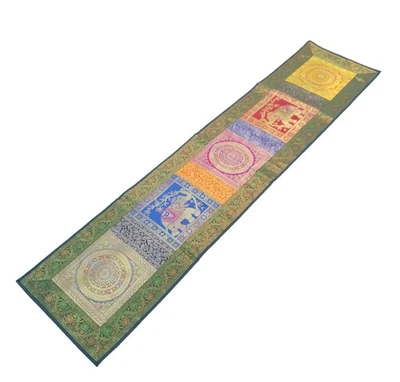 Dining Table Runner Floral Zari Brocade Banarasi Cover Mandala Woven Multi Color - Image 1 of 4