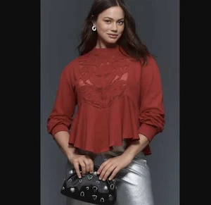 Neu Plus 1X von Anthropologie Cutwork Swing Top in Weinrot - Bild 1 von 10
