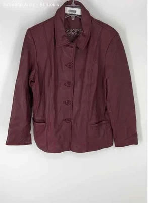 Jaclyn Smith Womens Red Leather Long Sleeve Collared Button-Front Jacket Size XL - Image 1 of 4