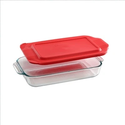 2QT Red Casserole Dish Oblong Baking Dish with Lid 7 x 11 Inches BPA Free - Image 1 of 2