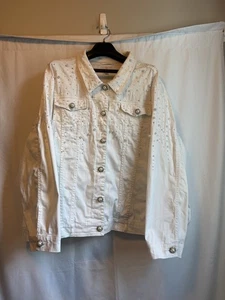 Quacker Factory Rhinestone Embellished White Jean Jacket Size 3X - Picture 1 of 5