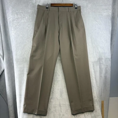 Pantalones de vestir de gabardina Haggar Mynx para hombre 36x30 caqui sin hierro calce clásico con puños Foto 1 de 4