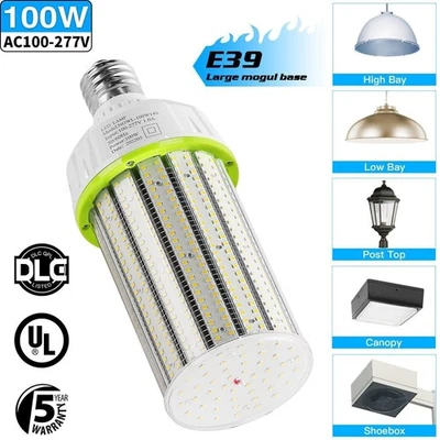 100W LED Corn Bulbs Light Replace 400W MH/HPS Street Parking Lot Light 5000K DLC - Image 1 of 4
