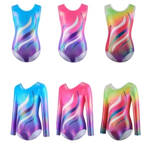 Kid Girl Ballet Leotard Gymnastics Bodysuit Diamond Gradient Jumpsuit Dance Suit - Picture 1 of 31