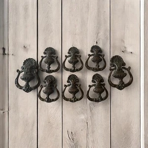 Set of 8 Art Nouveau Brass Drawer Pulls. Drop Bail Ring Handles for Dresser - Picture 1 of 9