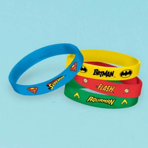 Justice League Party Supplies Heroes Unite Rubber Bracelet Loot Favours 4Pk - Picture 1 of 1
