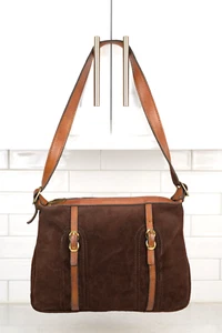 Vintage braune Wildleder & Leder Damen Schultertasche Shopper Handtasche 70er Boho Festival - Bild 1 von 12