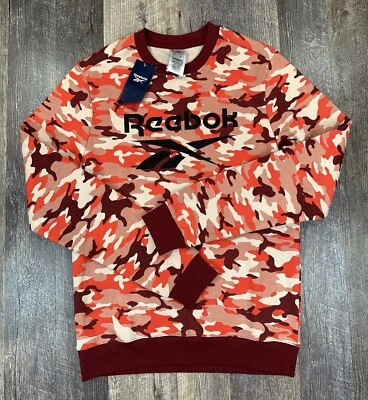NWT - Reebok Men's Standard Big Logo Camo Burgundy Crewneck Sweatshirt Sz Small - Image 1 of 4