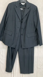 TRAVIS AYERS FOR DRESS BARN WOMAN 2 PC DK. GRAY PANTS SUIT W/BROWN PINSTRIPE-14W - Picture 1 of 7