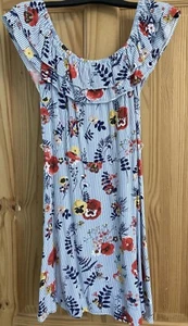 Oasis Blue Stripe Floral Bardot Dress Size 12 ππ - Picture 1 of 4