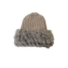 Women Real Rabbit Fur Hat Knitted Bowler Cap Warm Beanie Hat Fur Brim Japanese