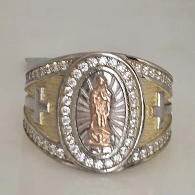 Big solid 14k gold Cross virgin Mary guadalupe Ring Size 6 7 8 9 10 11 - Image 1 of 4