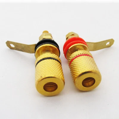 2x Gold Binding Post 4mm Banana Jack Amplifier Speaker Terminal Alloy Connector - Image 1 of 3