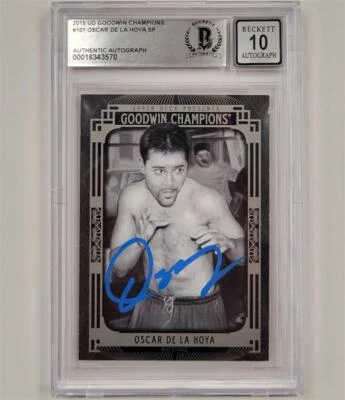 Oscar De La Hoya signed 2015 UD Goodwin Champions #101 B/W card SP ~ BAS 10 auto - Image 1 of 2