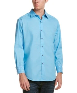 $198 Robert Graham Men's Blackgate Long Sleeve Flip Cuff Shirt Lt Blue Sz.Large - Picture 1 of 6