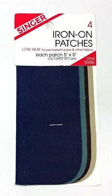 One Pack of 4 Singer Made in the USA Iron on Patches 5"x5" Assorted Colors - Image 1 of 2