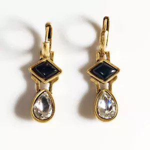 Heidi Daus Stone Crystal Teardrop Drop Hoop Earrings Chic Women Vacation Jewelry - Picture 1 of 3