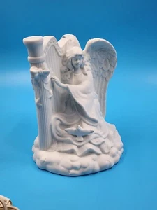 Porcelain Angel Night Light Playing Harp With Bird Figurine Vintage! - Picture 1 of 11