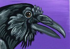 ACEO ATC Original Miniature Painting Crow Raven Wildlife Bird Art-C. Smale