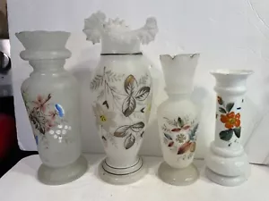 Hand Painted Bristol Glass Vases - Set of 4 - Picture 1 of 5