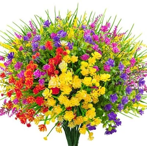 16 Bundles Artificial Flowers for Outdoors Fake Plastic Plants Faux Shrubs Gr... - Picture 1 of 7
